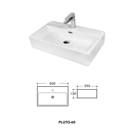 Lavoar pe blat Fluminia Pluto-60, dreptunghiular, 60 x 35 cm, alb [2]