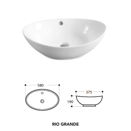 Lavoar pe blat Fluminia Rio Grande, oval, 58 x 37,5 cm, alb [8]
