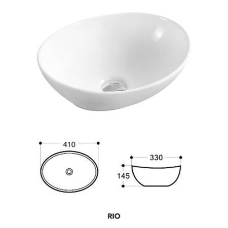 Lavoar pe blat Fluminia Rio, oval, 41 x 33 cm, alb [7]