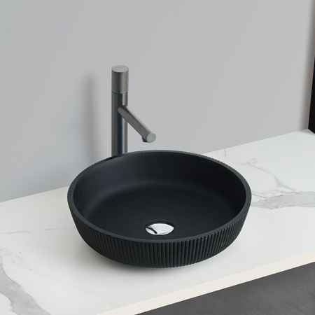 Outlet - Lavoar rotund AVEX, din sticlă, montaj pe blat, 42x42x11cm - negru mat