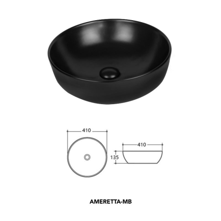 Lavoar pe blat Fluminia Amereta, rotund, 41,5 cm, negru mat [3]