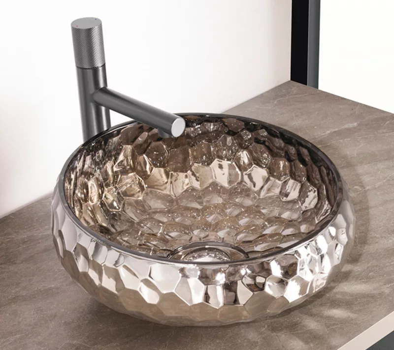 Lavoare - Lavoar rotund PRISMA PLATINO din sticlă-Transparentă cu nuanțe de platino