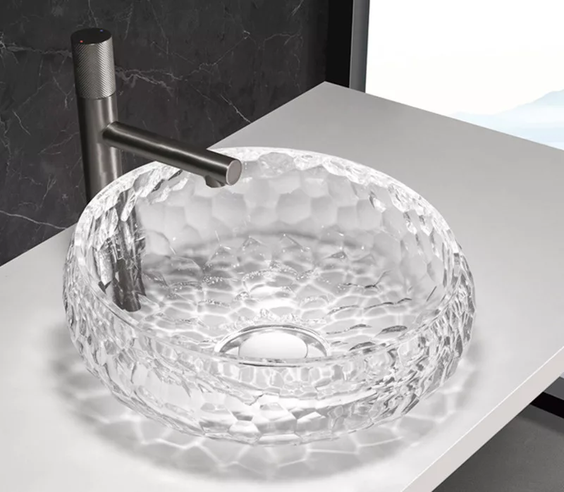 Lavoare - Lavoar rotundPRISMA, din sticlă, montaj pe blat, 40x40x16cm – Transparent
