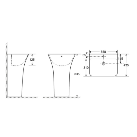 Lavoar stativ Fluminia, Aramis 55, back-to-wall, dreptunghiular, alb [1]