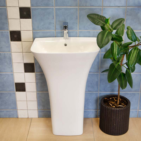 Lavoar stativ Fluminia, Aramis 55, back-to-wall, dreptunghiular, alb [2]