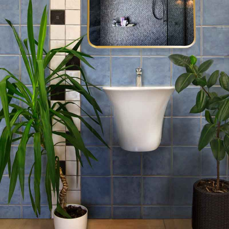 Lavoar Fluminia Cassio 48, semirotund, cu orificiu pentru baterie și preaplin, alb [6]