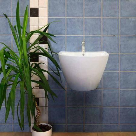 Lavoar suspendat Fluminia Andromeda, semirotund, alb, cu loc pentru baterie și preaplin, 53 x 44 x 41 cm [4]