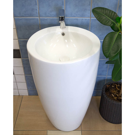 Lavoar stativ, Fluminia, Milady-50, Back to Wall, rotund, alb [4]