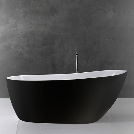 Natalia Black 152, cadă ovală freestanding cu instalație completă, ventil click-clack, acril, interior alb / exterior negru lucios [2]