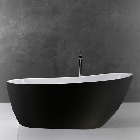 Natalia Black 170, cadă ovală freestanding cu instalație completă, ventil click-clack, acril, interior alb / exterior negru lucios [2]