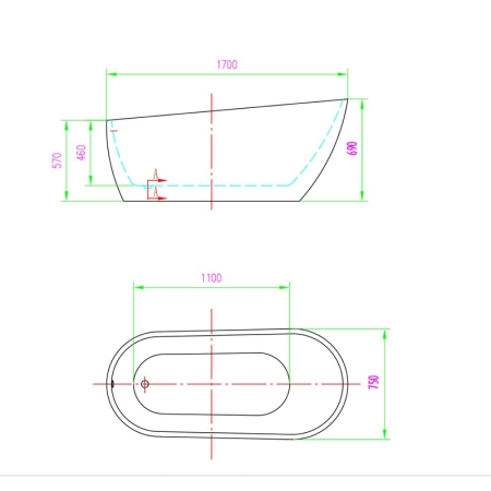 Natalia P-170, cadă ovală freestanding cu instalație completă și ventil Click-Clack, acril alb [1]
