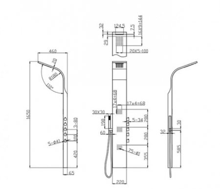 Panou de duș COLORADO, oțel inoxidabil 165x22x46cm -  inox [1]