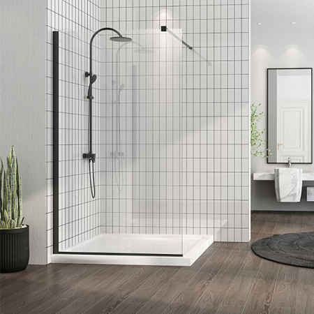 Paravane de dus walk-in - Paravan de dus walk in Mediterraneo, Foxy Black, 100 x 200 cm, easy clean, negru mat