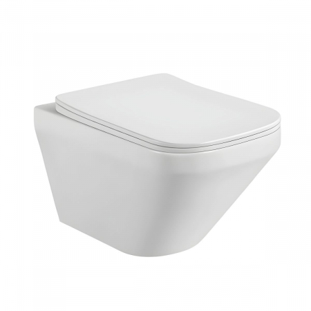 Vase WC - Set vas wc rimless suspendat, dreptunghiular, capac slim softclose, Foglia Bristol