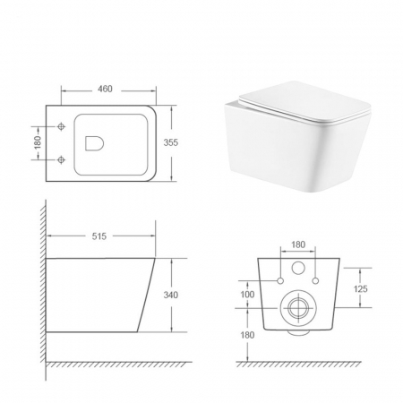 Set vas wc rimless suspendat, dreptunghiular, capac softclose inclus, alb lucios, Foglia Safari [6]