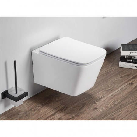 Vase WC - Set vas wc rimless suspendat, dreptunghiular, capac softclose inclus, alb lucios, Foglia Safari