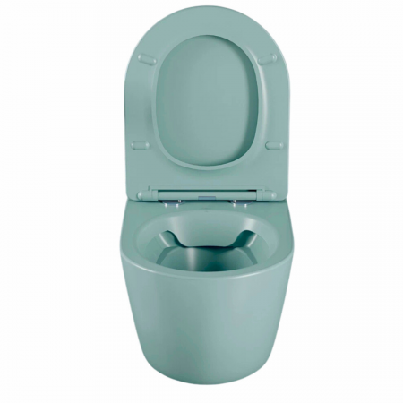 Set vas wc rimless suspendat, Rotund, Foglia Oslo si capac softclose verde turcoaz mat [2]