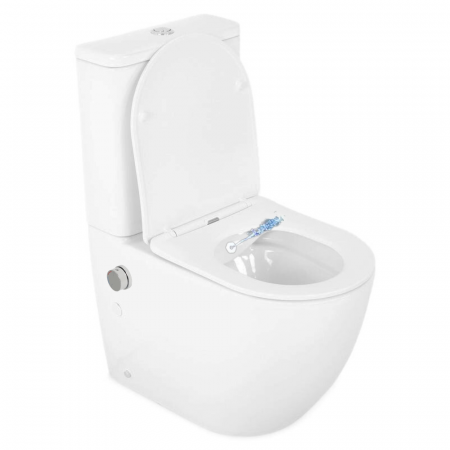 Vase WC cu functie de bideu - Set vas wc stativ cu functie de bideu, rezervor si capac soft close, alb lucios, Foglia Eco