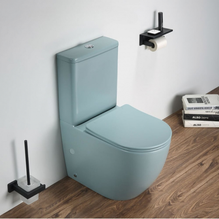 Vase WC - Set vas wc stativ rimless verde turcoaz mat Foglia Oslo cu rezervor si capac soft close inclus
