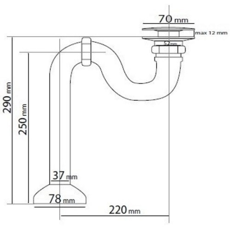 Sifon cadă cu click-clack, finisaj cromat, compatibil cu căzile Besco Gloria, Otylia, Amelia și Gracja [1]