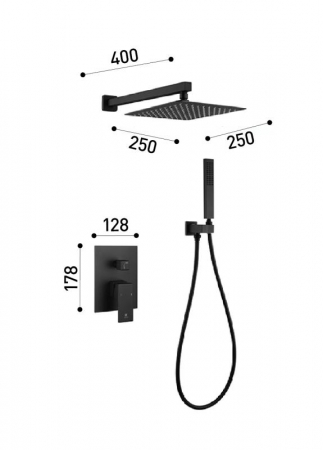 Sistem duș complet ROCKFIELD, cu montaj încastrat în perete - negru [2]