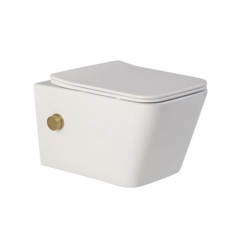 Vas wc suspendat cu functie bideu, dreptunghiular, apă calda/rece, rimless, baterie auriu mat Foglia Safari [2]