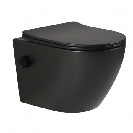 Vas wc suspendat cu functie bideu, negru mat, apă calda/rece, spalare rimless, baterie inclusa Foglia Oslo [3]