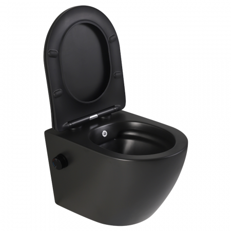 Vas wc suspendat cu functie bideu, negru mat, apă calda/rece, spalare rimless, baterie inclusa Foglia Oslo [1]