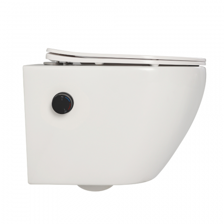 Vas wc suspendat cu functie bideu, semirotund, rimless, apă calda/rece, capac soft close, baterie negru mat Foglia Oslo [4]