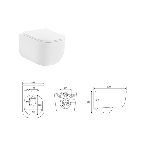 Vas WC suspendat Fluminia, Orion, rimless, cu fixare ascunsă, capac soft close, quick release, alb [2]