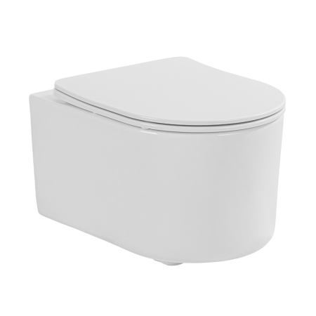 Vase WC - Set Vas WC suspendat Fluminia Roco, compact, Rimless Protect, cu capac soft close și quick release, alb