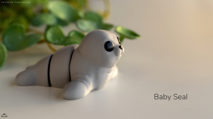Figurină Articulată "Baby Seal" Imprimată 3D | Focă Flexi Fidget Gri | Decor Acvatic Drăgălaș [2]