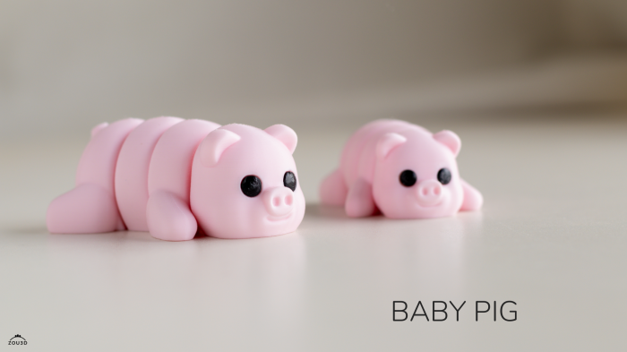 Figurină Articulată "Baby Pig" Imprimată 3D | Jucărie Flexi Antistres | Decor Birou Drăgălaș [3]