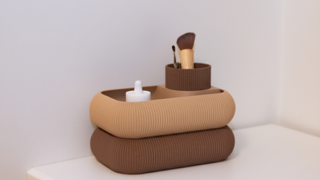 Decoratiuni - Organizator Modular Imprimat 3D - Suport Pensule Machiaj și Tavă Birou | Set Suprapus din PLA