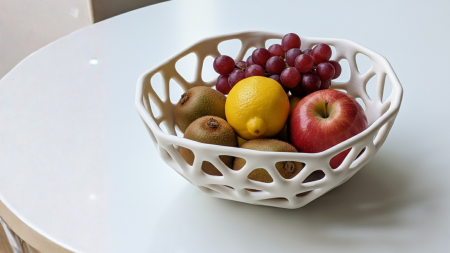 Decoratiuni - Fructieră Imprimată 3D | Bol Fructe Modern Design Geometric Voronoi | Centru de Masă Bucătărie (PLA)