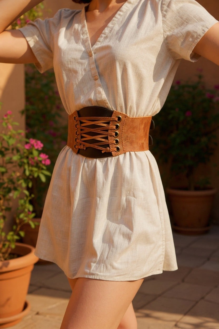 Curea corset lată din piele full-grain pentru femei – Artiss Corium [6]