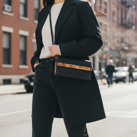 Geantă crossbody din piele cu lemn „Black Mini” – elegantă, compactă şi artizanală [9]