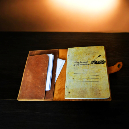 Copertă jurnal din piele A5, inchidere cu capsa [3]