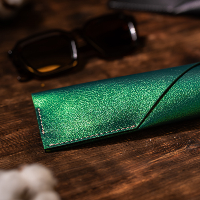 Etui ochelari Country, piele naturală, verde perlat [2]