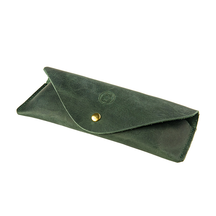 Etui ochelari Vintage, piele naturală, închidere cu capsă, verde [5]