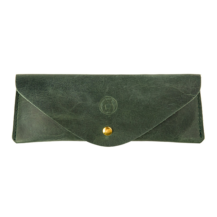 Etui ochelari Vintage, piele naturală, închidere cu capsă, verde [3]