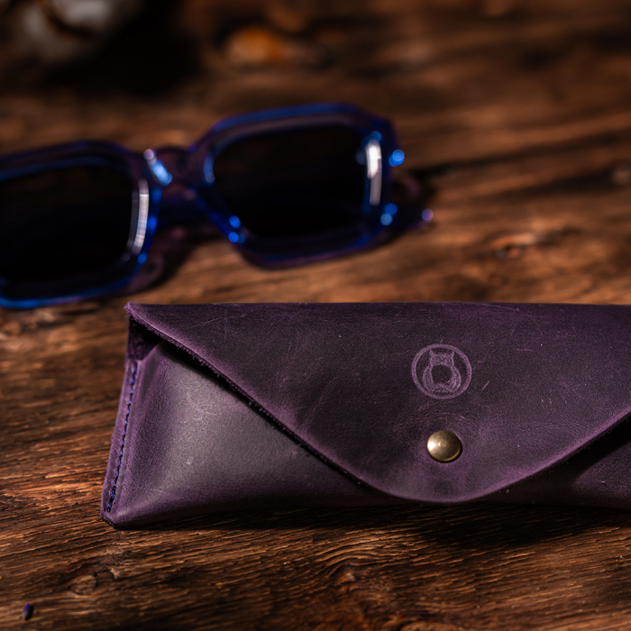 Etui ochelari Vintage, piele naturală, închidere cu capsă, mov [2]