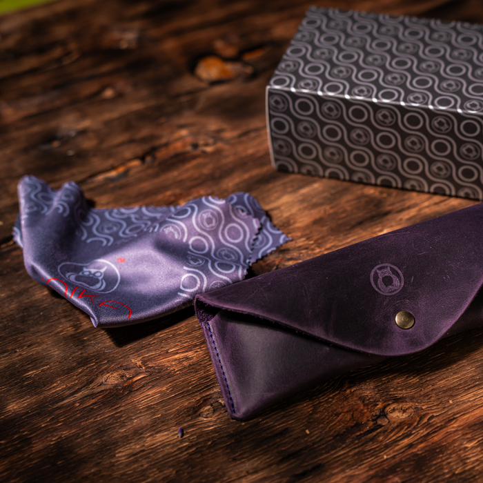 Etui ochelari Vintage, piele naturală, închidere cu capsă, mov [3]