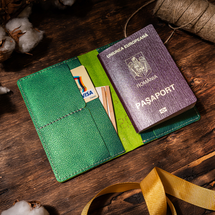 Port pașaport Country, piele naturală, verde perlat [2]