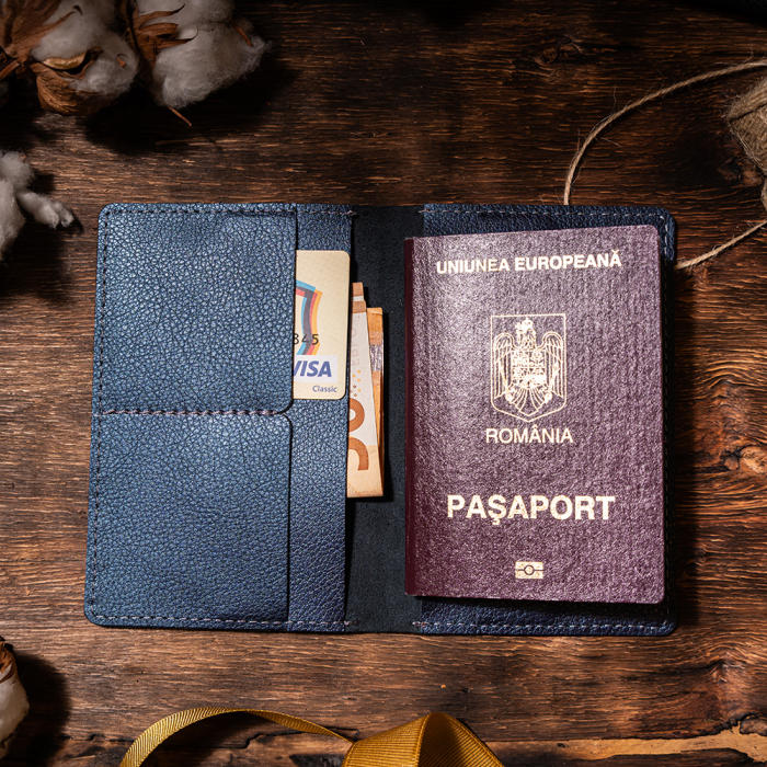 Port pașaport Country, piele naturală, albastru perlat [2]