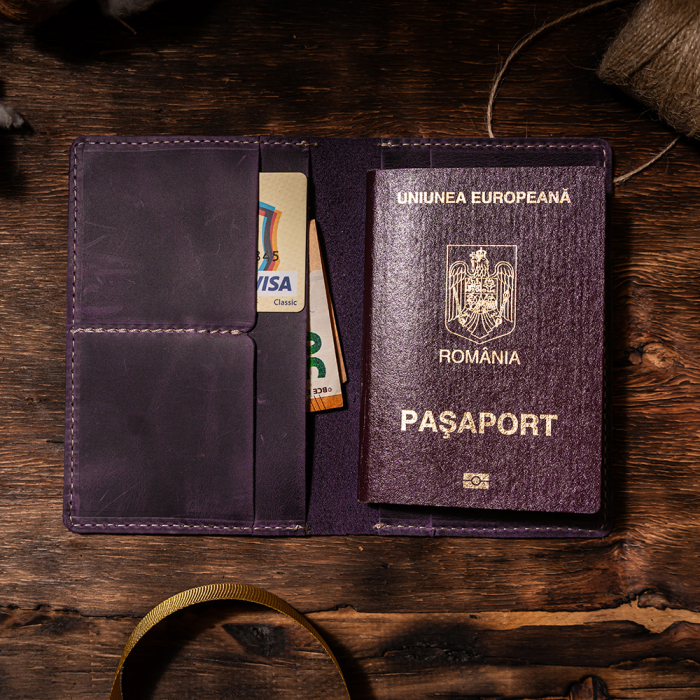 Port pașaport Vintage, piele naturală, mov [2]