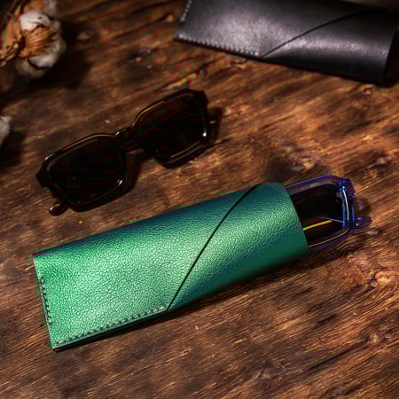 Travel - Etui ochelari Country, piele naturală, verde perlat