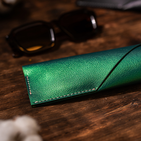 Etui ochelari Country, piele naturală, verde perlat [1]
