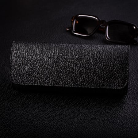 Travel - Etui ochelari, piele naturală, închidere cu magnet, negru