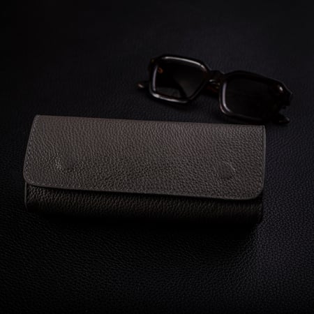 Travel - Etui ochelari, piele naturală, închidere cu magnet, antracit